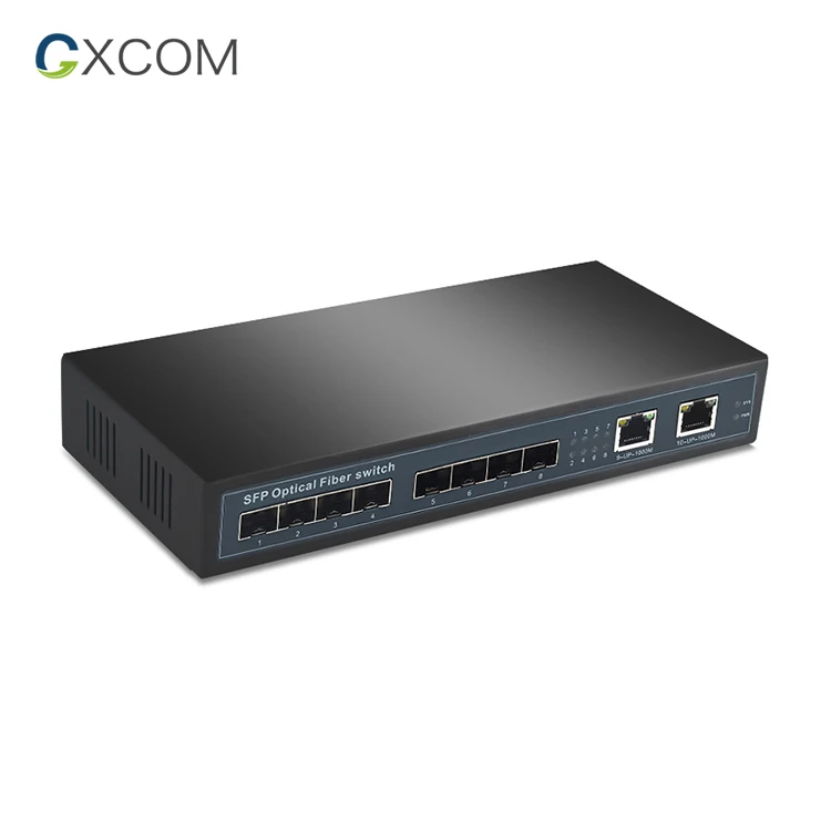 8GE 10/100/1000Mbps fiber optic media converter single mode 8 gigabit fiber SFP slots 2 RJ45 network switch
