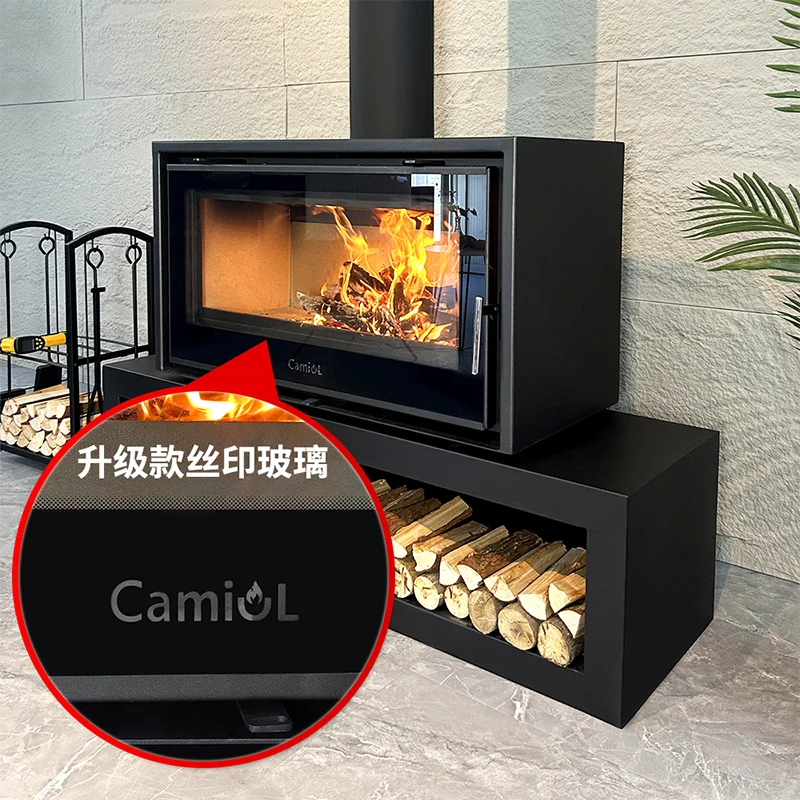 Indoor Hot Sale Hotel Rotating Black Wood Burning Fireplace Steel Free Standing Log Cabin Burn Stove