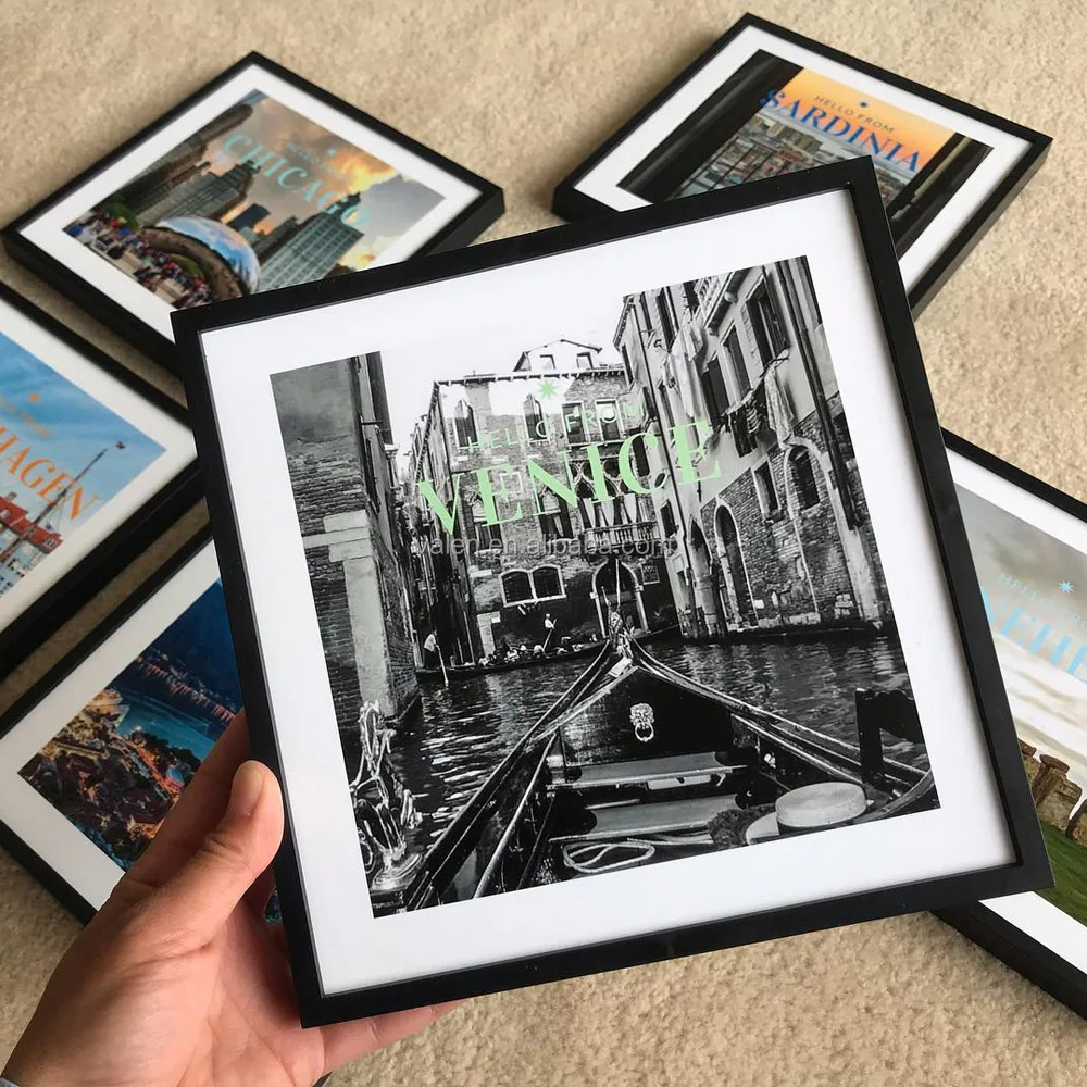 Wholesale Amazon Top Seller Black Square Sticker Frame Restickable Photo Tiles Picture Frames 8x8 Self Adhesive Picture Frame