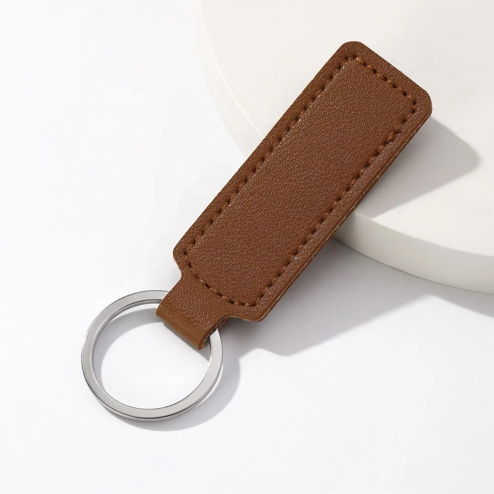 Factory Wholesale Blank Leather Keychain Metal Car Key Ring Luxury Rectangle PU Leather Key Chains
