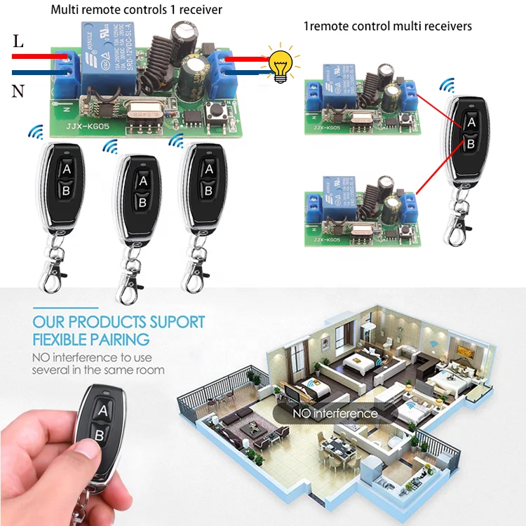 Wireless Remote Control Switch AC 220V 1CH relay 433Mhz Receiver Module For learning code Transmitter Remote