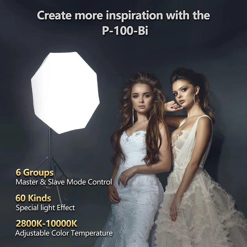 Двухцветный студийный светильник Sutefoto P100 Bi 2800K-10000K 100W для непрерывной фотосъемки с эффектом естественного мягкого