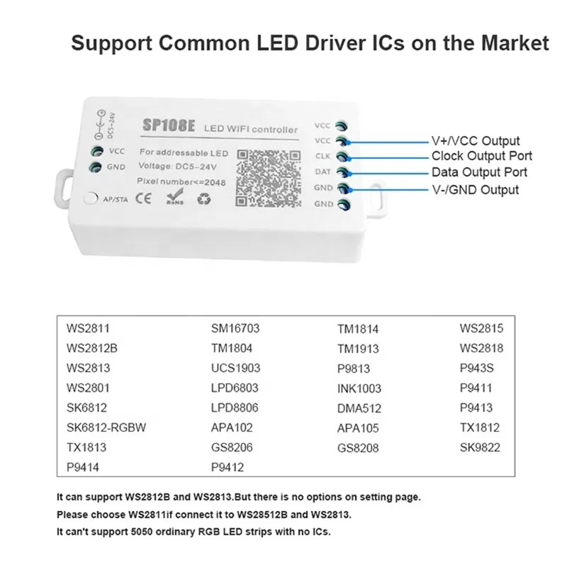 WS2812B RGB LED Light Strip pixel led controller SP107E APP Music APP RF Control DC5V-24V SP105E led pixel controller
