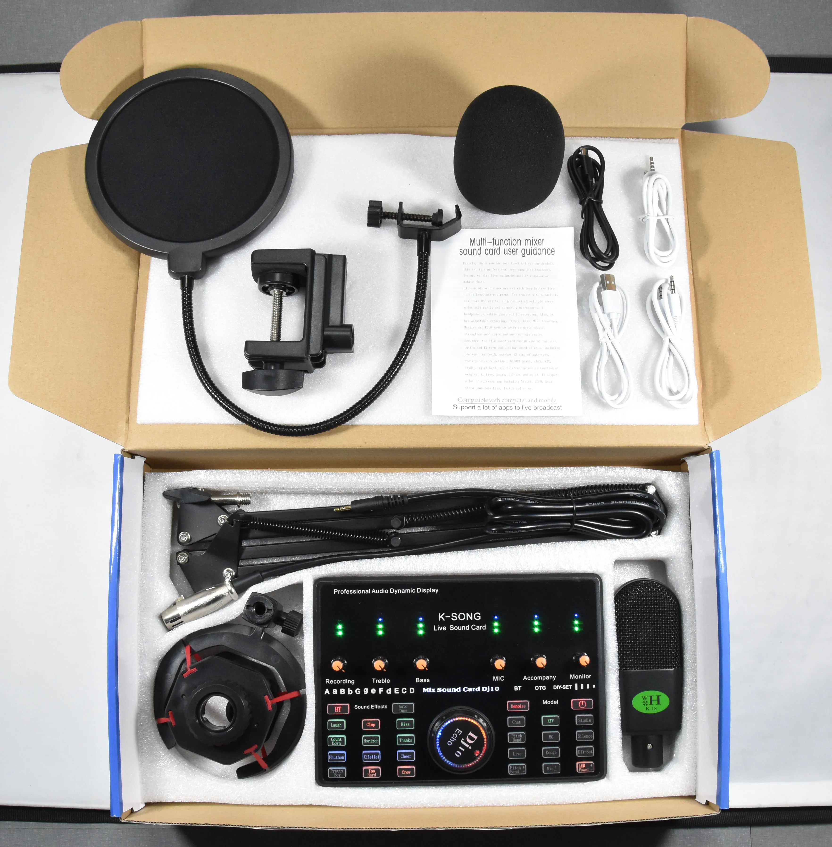 Professional BM800 BM900 Microfono & DJ10 Multi-function Sound Card Set Karaoke Studio Recording Condenser Microphone