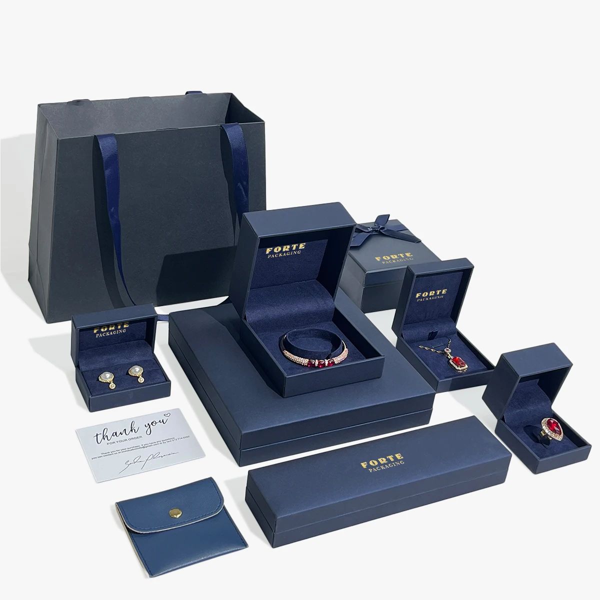 FORTE hot-sale blue luxury Leatherette paper ring custom jewelry packaging boxes Custom logo jewelry box