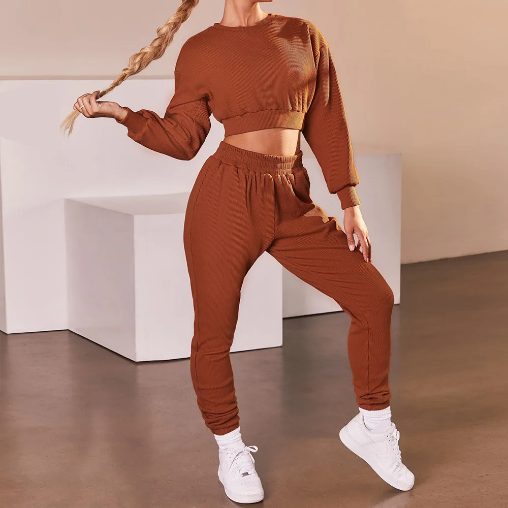 Fall Winter Oversized Casual Sports Women Hoodies Set Long Sleeve Crop Top Sweatshirt And Leggings 2 Pieces Hoodies Set