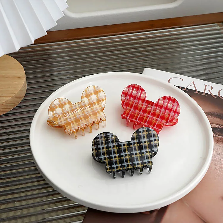 YIYI Fashion New Cute Animal Ears Acrylic Hair Claws hair clip Sweet Plaid acrylic girls hair clip