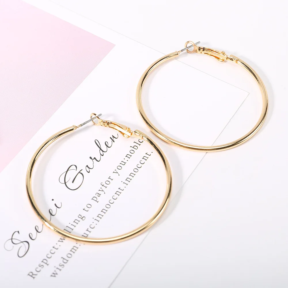 2021 Fashion Fine Jewelry 18K Gold Big Circle Drop Hoop Earrings Trendy S925 Silver Needle Round Vintage Earring