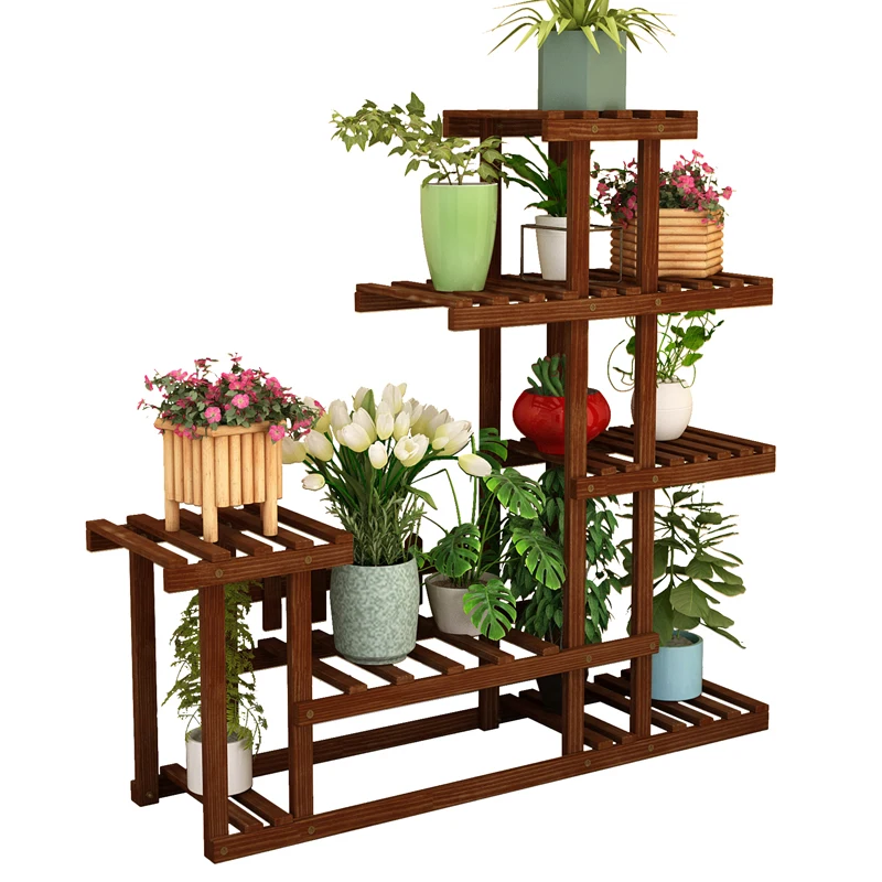 Balcony Flower Shelf Indoor Multi-layer Solid Wood Living Room Household Succulent Green Radish Pot Decorative Plant Stand