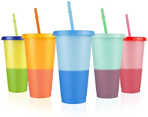 
Creative Adults Plastic Single Wall Milk Beer Cups Tumblers Coffee Mugs Color Changing Cups With Straw 