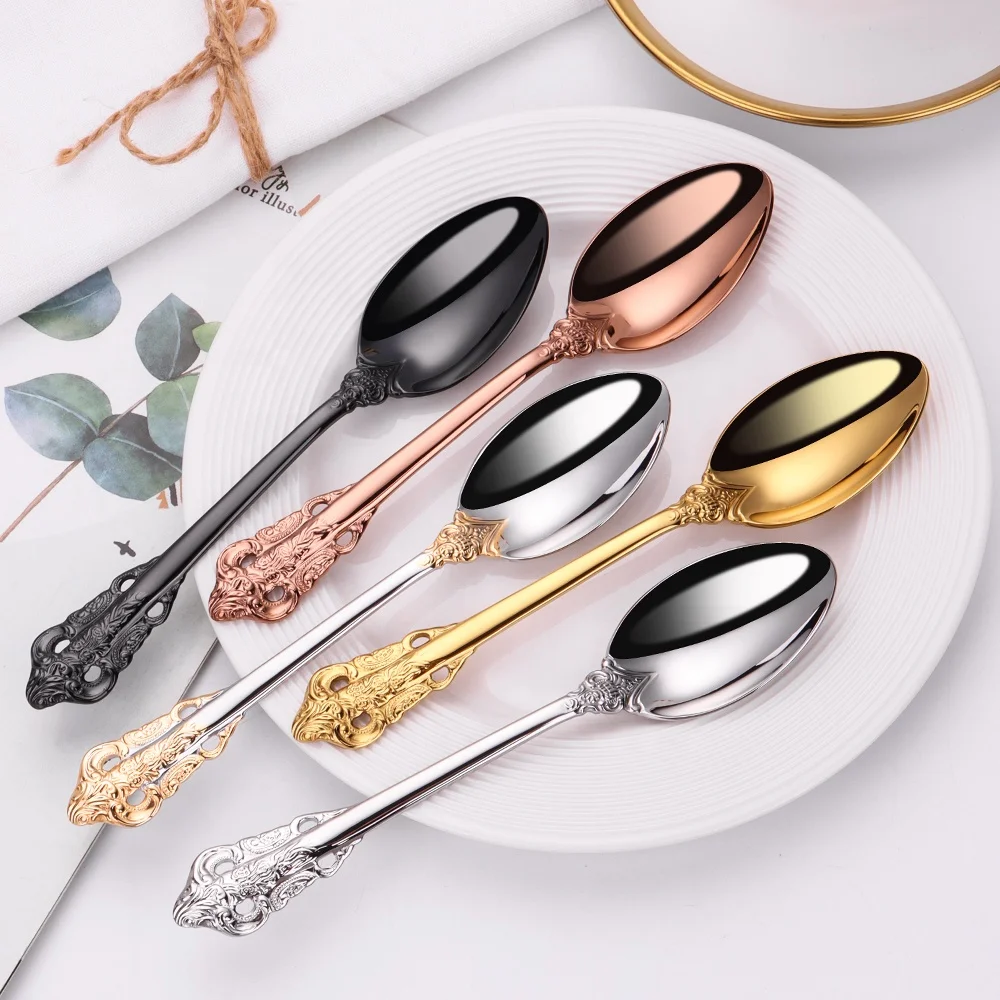 golden 7 inch dessert spoon stainless steel 18-10  mini ice cream dessert spoons appetizer salad spoon for hotel wedding