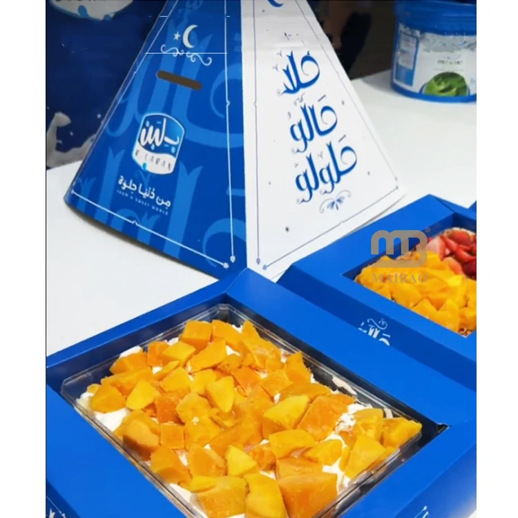 Custom arabic sweet kunafa packaging pyramid grazing box takeout bread cake desserts pyramid food box design bento pyramid box