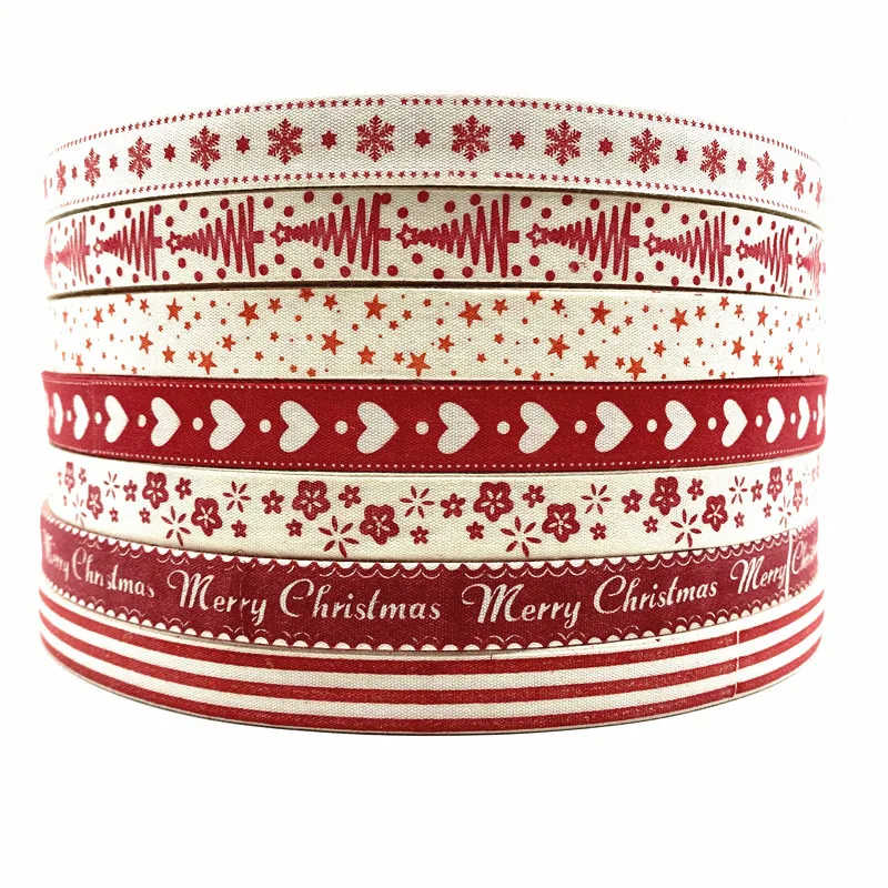 Factory Custom 15mm Printed Christmas Logo Cotton Ribbon