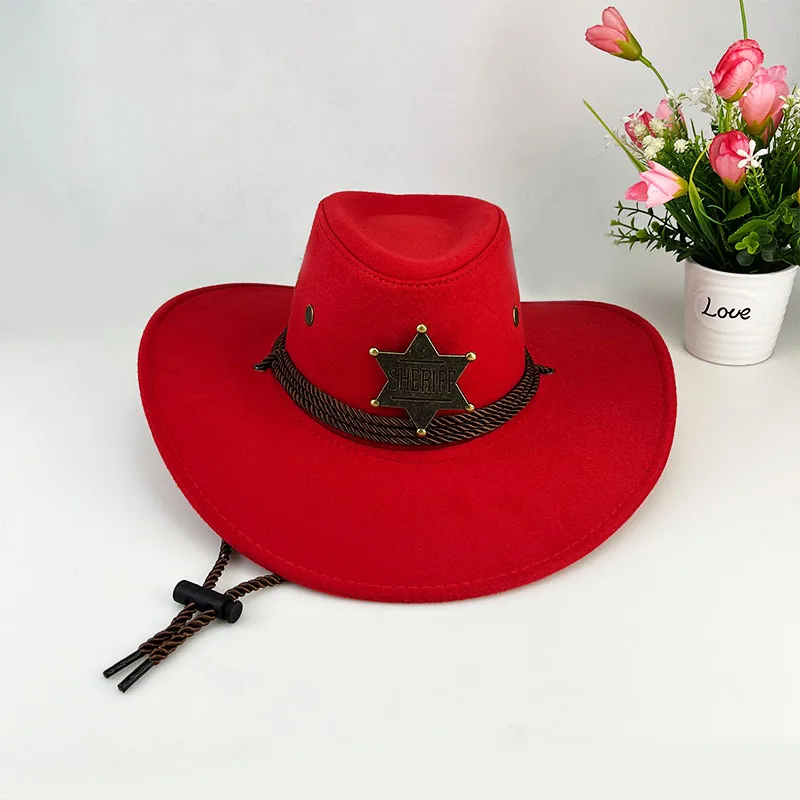Western Cowboy Retro Sheriff Sunscreen With Wind Rope Hat Men And Women Horseback Riding Tourism Fishing Sunshade Cap