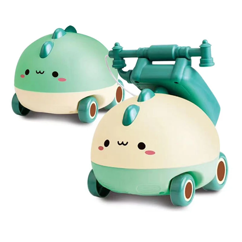 QS Wholesale Educational Gift Plastic Mini Cartoon Dinosaur Musical Hand Pull Line Call Play Telephone Holder Cars Toys For Kids
