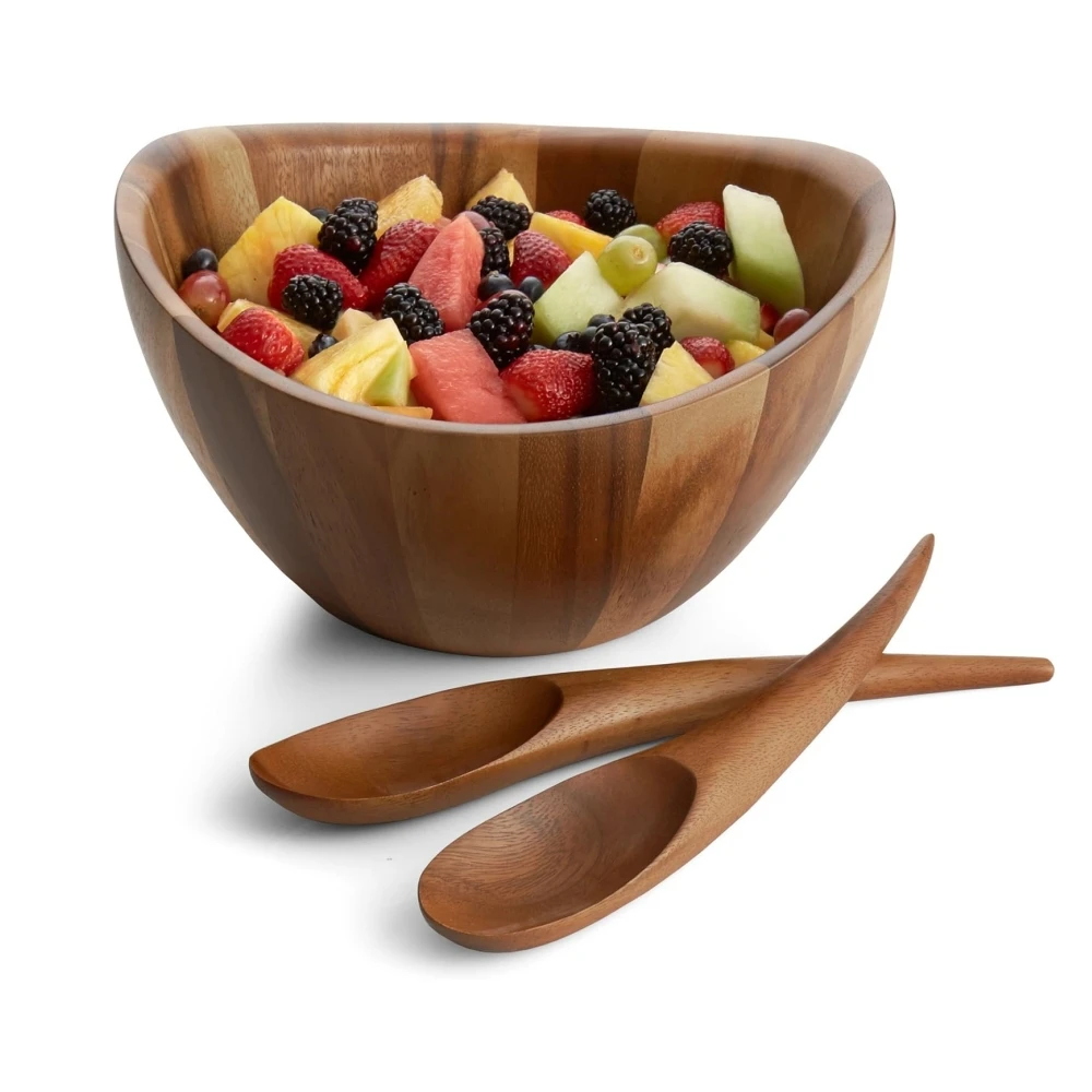 Маленькая большая толстая кухонная Деревянная миска для фруктового салата оптовая продажа Круглая из акации набор