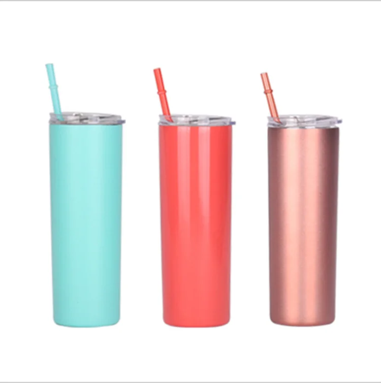 Drinkware Mugs Double Wall Slim Skinny 20 oz Tumbler stainless steel With Lid and Straw, Stainless Steel Slim Skinny Tumbler