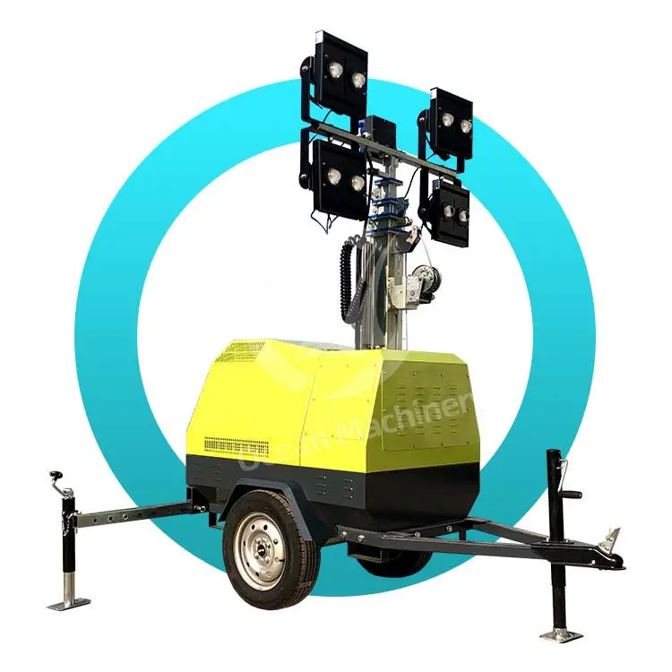 OCEAN 5m 7m 9m 4*400w 1200w Telescopic High Mast LED Metal Halide Halogen Lamp Mobile Lighting Tower with Diesel Engine