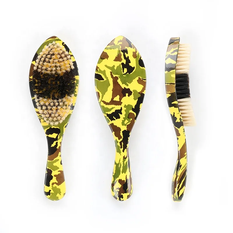 Abeis Customize Logo Palm Curved Natural Boar Bristle Hair Brush Beard Mustache Brush Wholesaler Medium Soft 360 Wave Brush