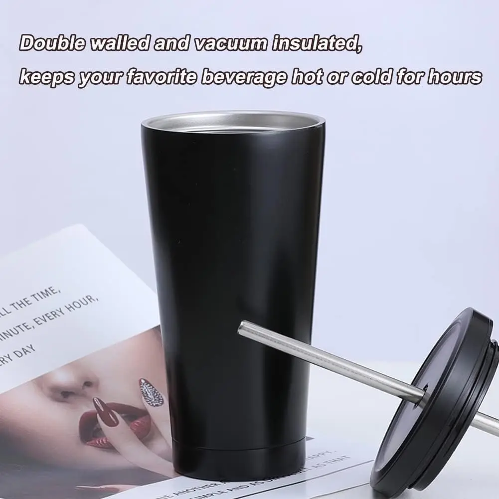 Ready to ship simple 304 stainless steel 500ml /750ml coffee straw cup sublimation blanks slim cups tumbler with  lids and straw