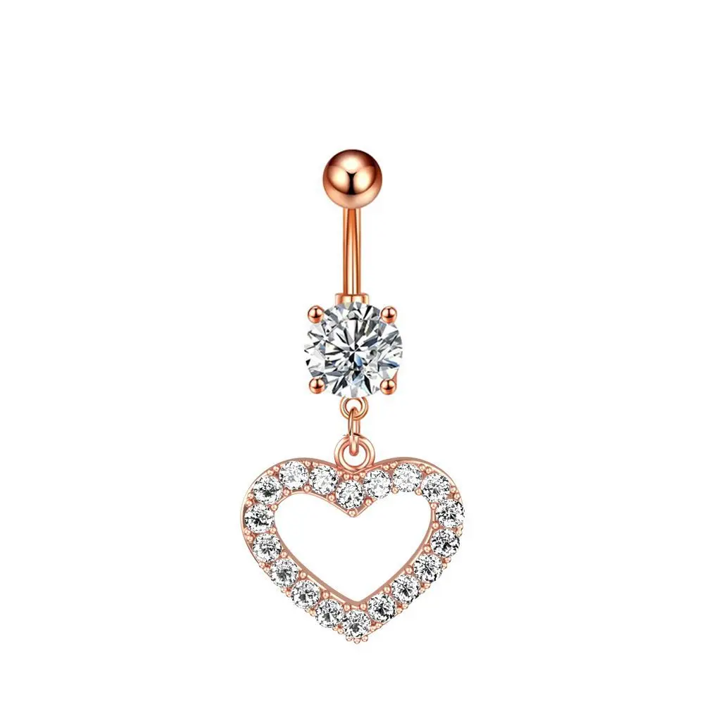 Chic Hypoallergenic Zircon Heart Belly Button Ring Dangle Crystal With Chain Titanium Steel Bar Navel Piercing Women Jewelry