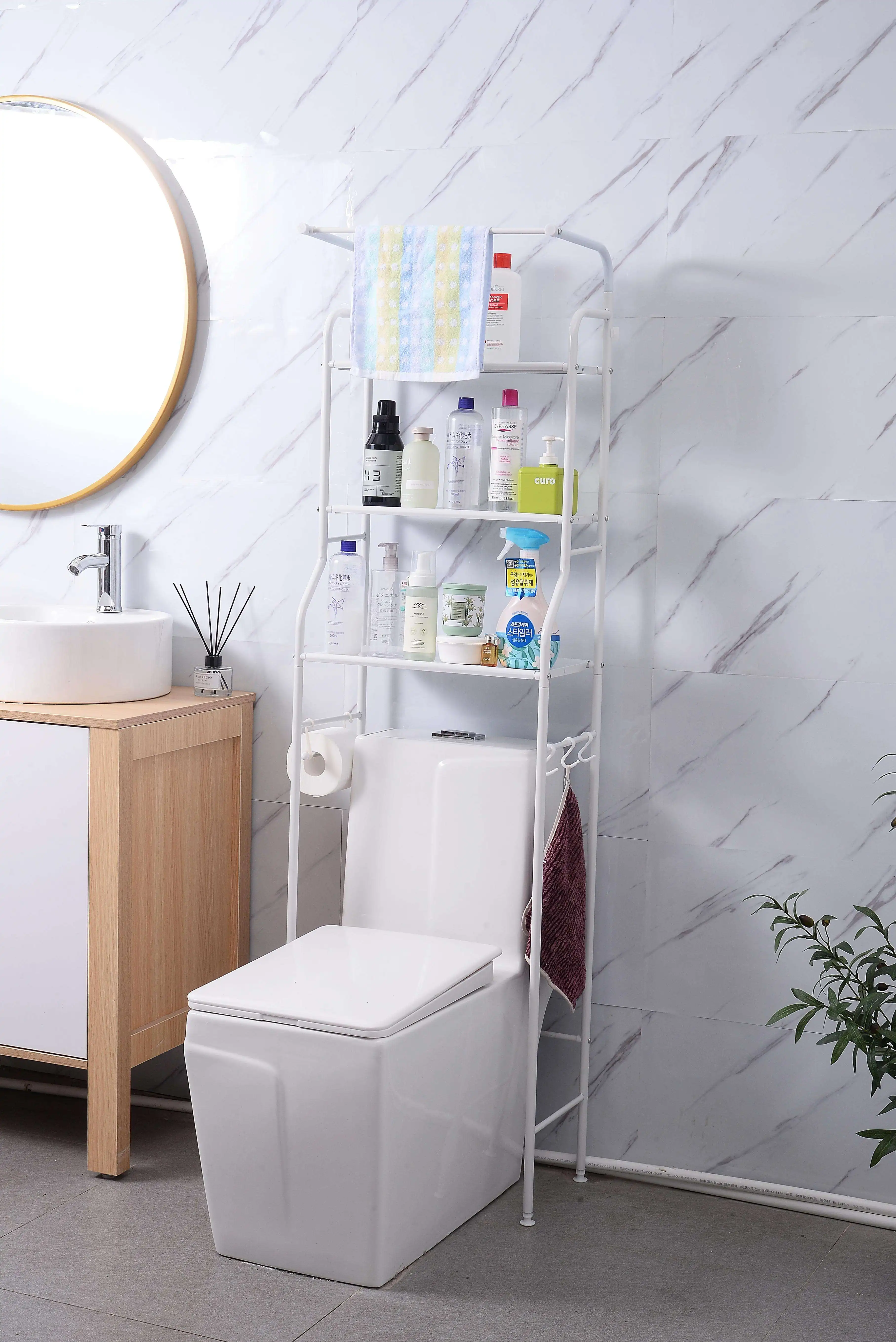 3 Layer Toilet Rack Metal Bathroom Over the Toilet Sailboat Storage Rack Multi-functional Balcony Washing Machine Shelf
