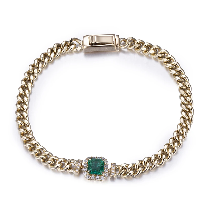 Messi Jewelry MSB-504 10K 14K yellow gold lab emerald bracelet new fashion design woman bracelets for wedding party