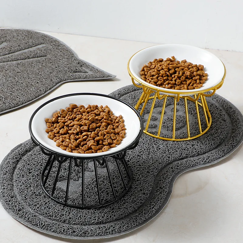 Factory Best Sell Ceramics pet Bowls With Metal Holder Double Drinking Eating Pet Cat Dog Feeder Bowl
