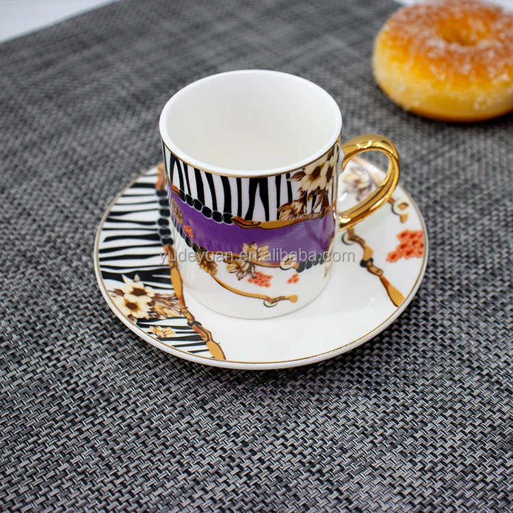 Fine Porcelain New Bone Arabic Full Printed Design Gold Fancy Turkey Tea Wholesale Coffee Cups And Saucers