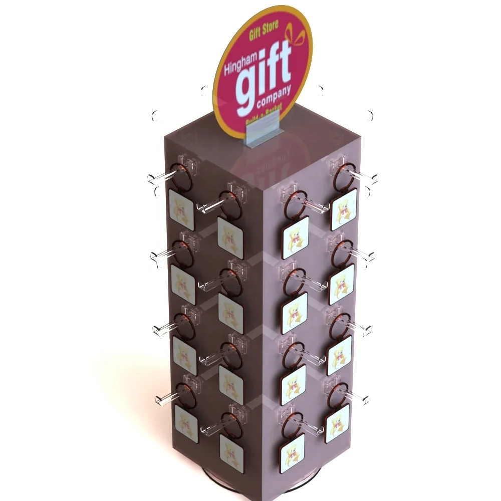 Rotatable Displays For Keychains Counter Top Plastic Key Ring Display Stand