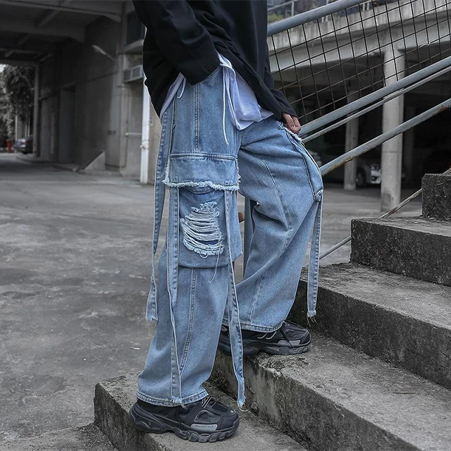 2023 new Men Jeans Wide Leg Denim Pant Loose Straight baggy jeans men Street wear Skateboard Pants Hip Hop Cargo jeans pants