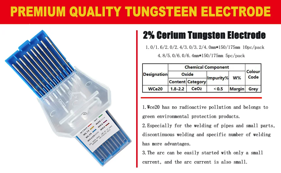 rare earth wc20 tungsten rod 2% cerium wolfram electrode grey tip for welding