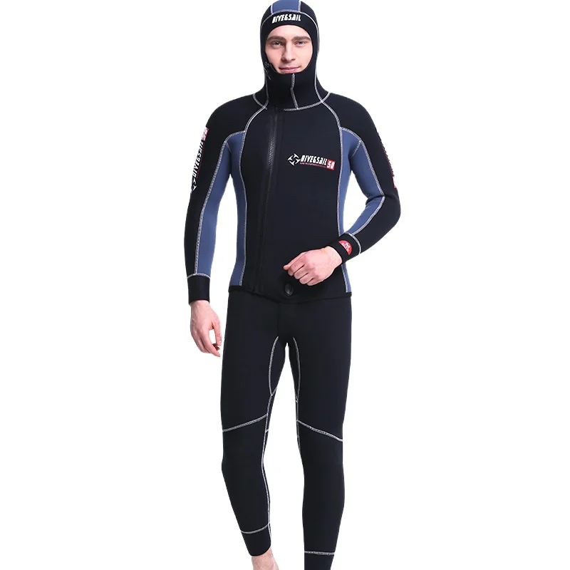 
Men 5MM long sleeve split body thickened hood warm two - piece wet snorkeling surfing free wetsuits 