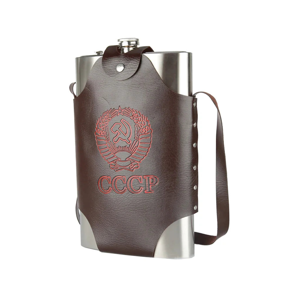 18oz 500ml large stainless steel hip flask with leather pouch
