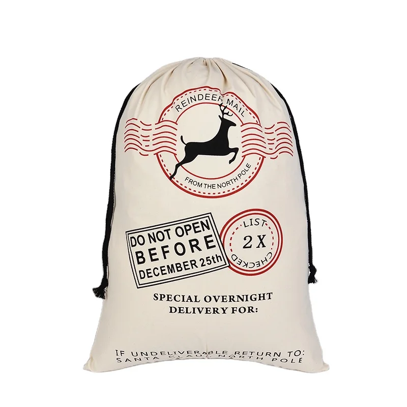 100% Cotton High Quality Santa Gift Bag 50*70 cm Christmas drawstring gift bags
