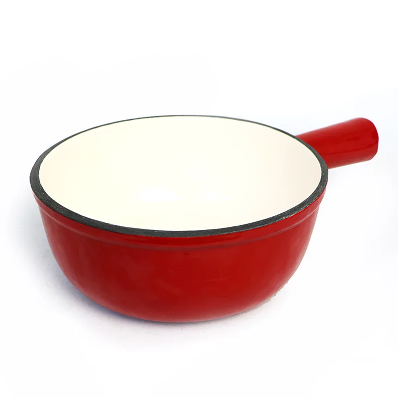 Color enameled chocolate cast iron fondue pot