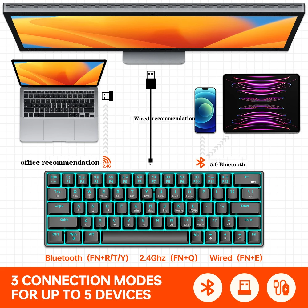 mini rgb 60% wire ergonomicmechan computer switch switches usb custom backlit wireless mechanical backlight gaming keyboard