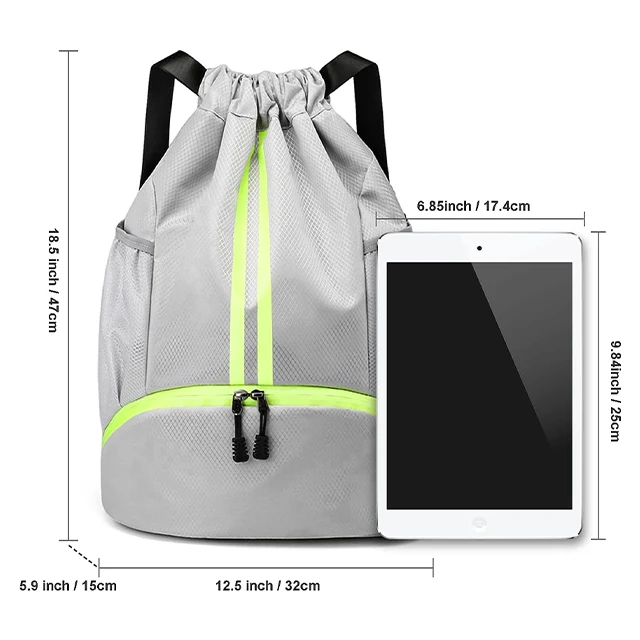 BSCI custom Drawstring Backpack Sports gym bags with print Children Large Size Zipper Water Bottle Mesh Pockets swimming bags