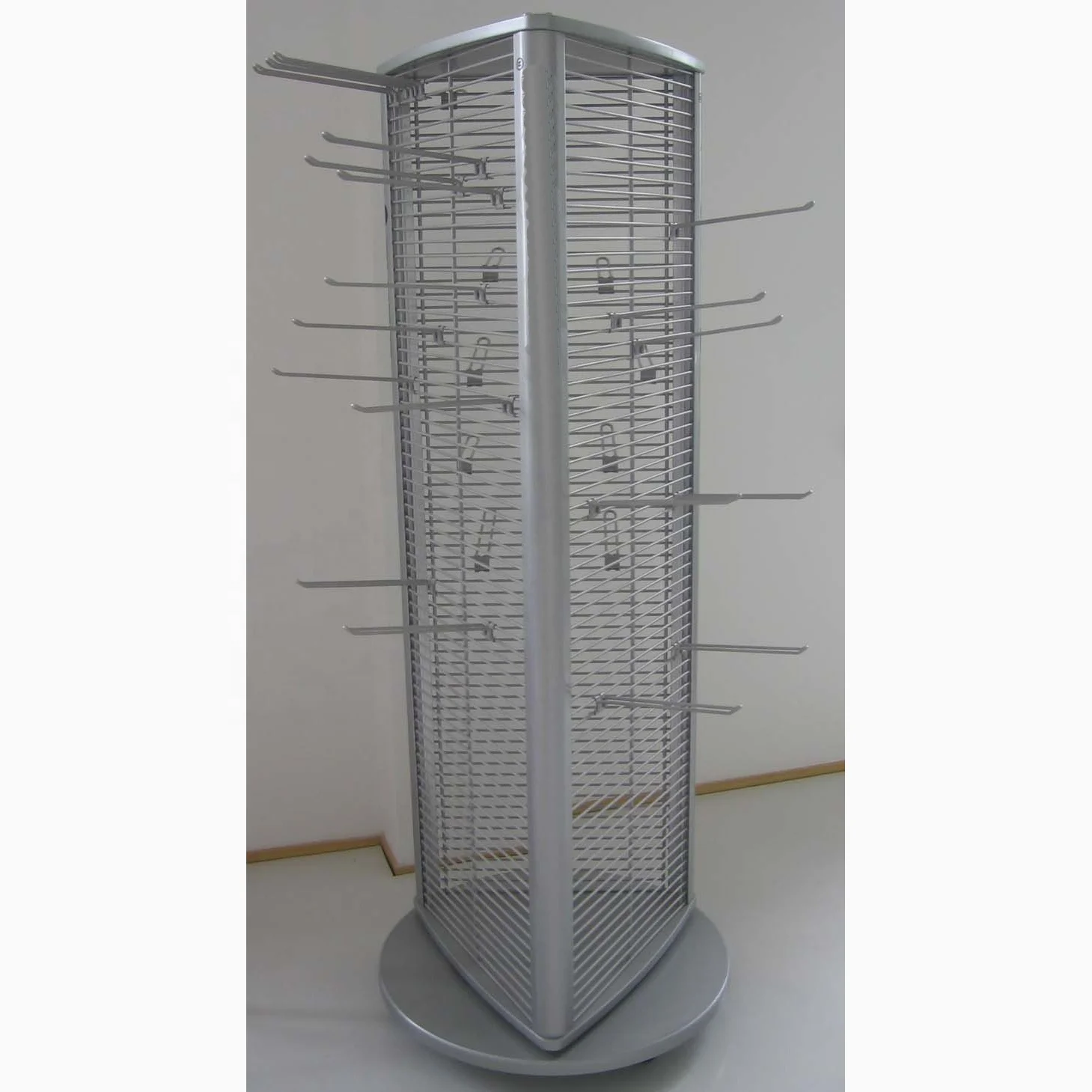 Travel Products Display Racks Triangle Shape Gridwall Spinner Stand