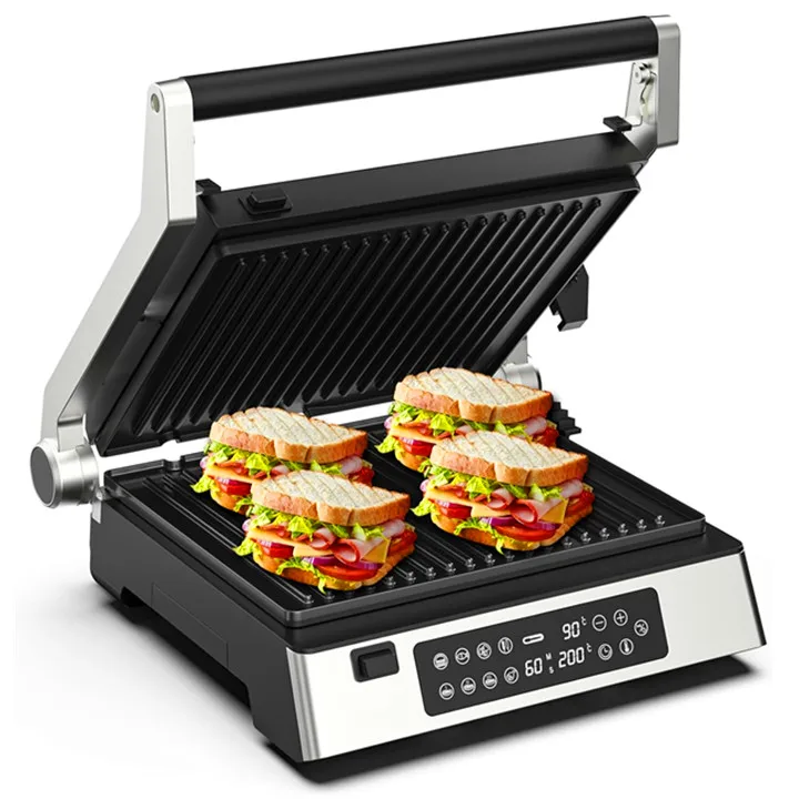 Electric Indoor Stainless Steel Contact Grill and Griddle Healthy Nonstick Dishwasher Safe Reversible Plates