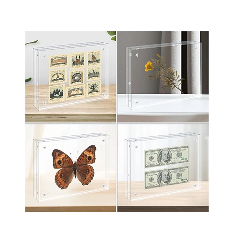 Wholesale High Quality Clear Freestanding Double Sided Bezelless Magnetic Acrylic Photo Frame for Desktop Display