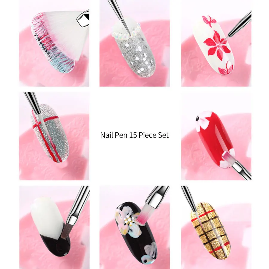 Nail Art Brush Set Manicure Dust Tools Gradient Gel Nail Polish Builder Drawing Carving Brushes French Nail Design Painting Pen