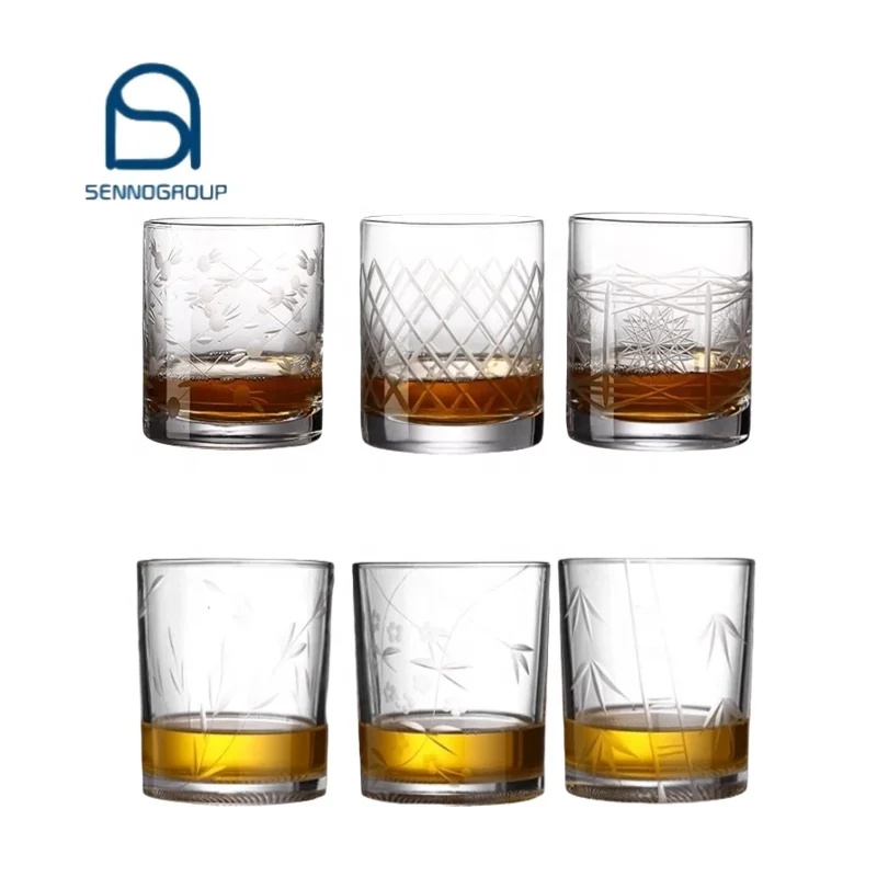Hot Sale Printed Engrave Crystal Whiskey Glass Rock Glasses Whiskey Glass Handmade For Bar