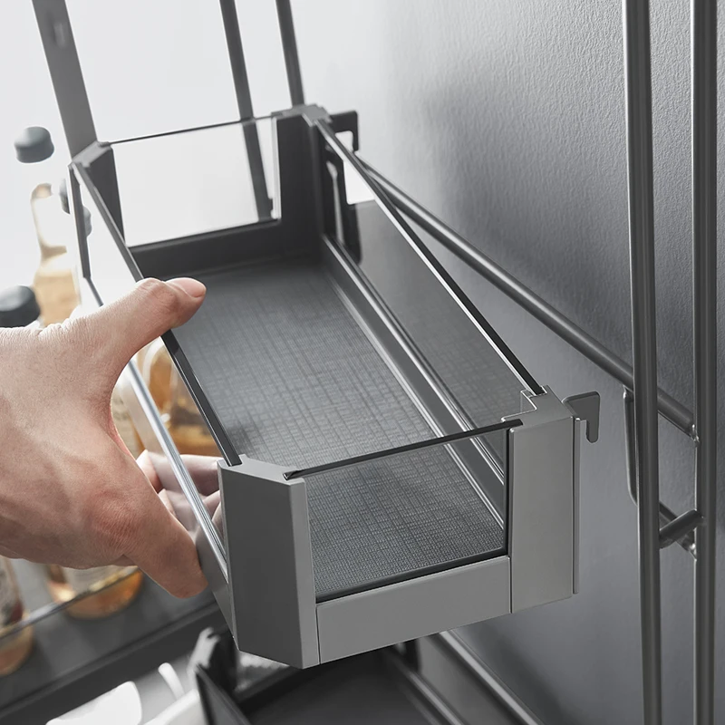 Unihopper Kitchen Cabinet Aluminum Alloy Storage Organizer Swivel Pull Out Tall Unit Tandem Glass Basket Pantry Unit