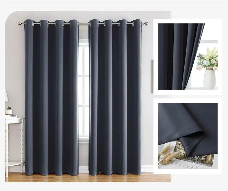 American style Living Room Darkening Solid Color Thick polyester Blackout Window Blinds Blackout Curtains