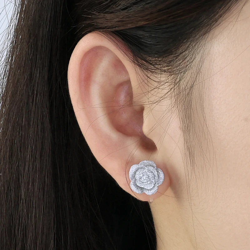 Fashion jewelry Clip-on earrings women resin material romantic N style rose stud earrings