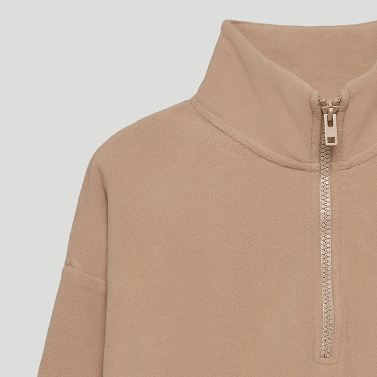 New York Korean Style 100 Cotton  Blank Hoodies Plain No Brand Customize Cotton Womens Oversized Sherpa 1/4 Zip Sweatshirt