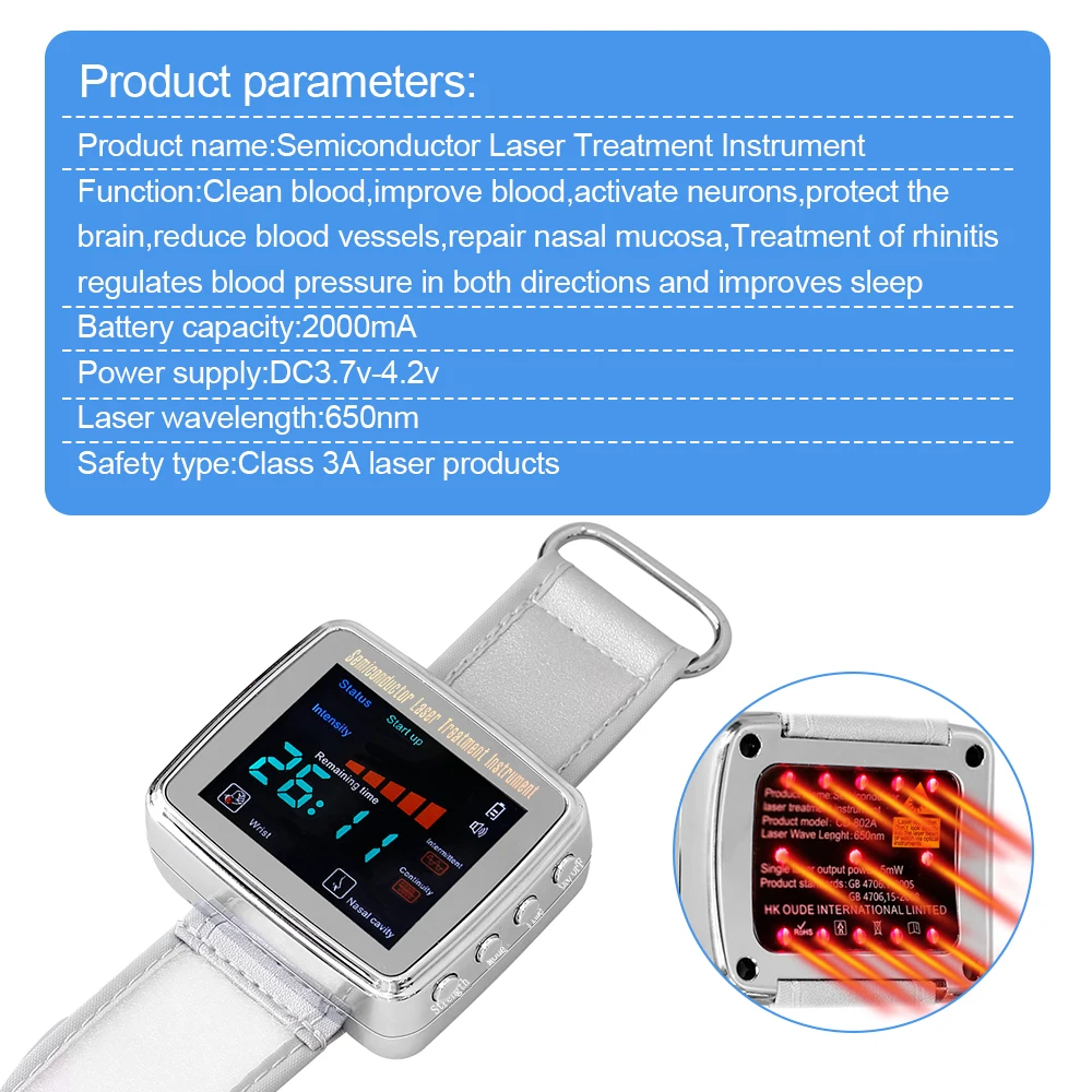 650nm Red Laser Therapy Watch LLLT Diode for Diabetes High Blood Pressure Cholesterol Rhinitis Treatment