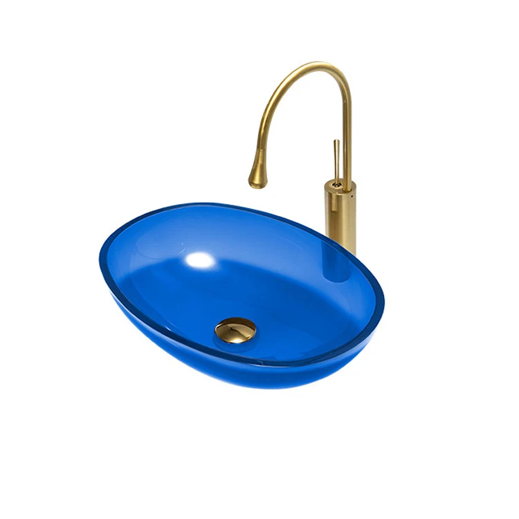 High Quality Green Glass Wash Basin Oval Sanitary Ware Restroom Counter Mounted Glass Basin