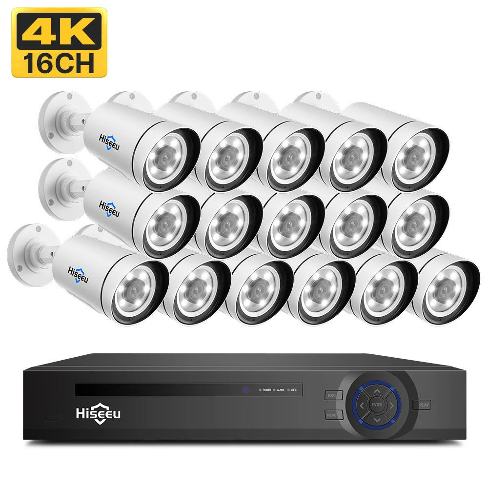 Poe Nvr Kit Security Camera System 4K 8MP IP Full Color Night Vision Camera Cctv 16 Channel Material ONVIF H.265 Xmeye Pro App